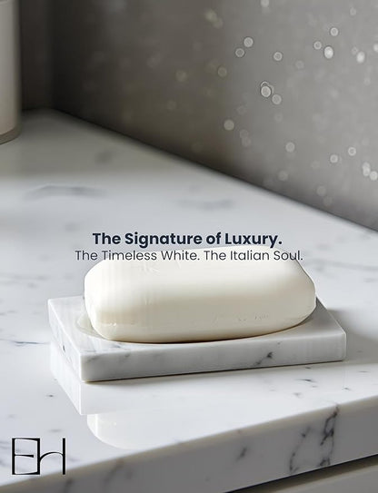 Marble Soap Dish for Shower - Stone Soap Tray Holder, Natural Soap Bar Holder Countertop Caddy, Marble Bathroom Accessories (Calacatta White)