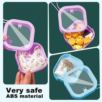 4PCS Travel Hair Tie Organizer, Portable Travel Qtip Holder Cotton Swabs Dispenser, Travel Hair Accessories Organizer, Hair Box Organizer for Girls ,Small Items Organizer 3.7x3.7x1.2 In (Blue+ Purple)