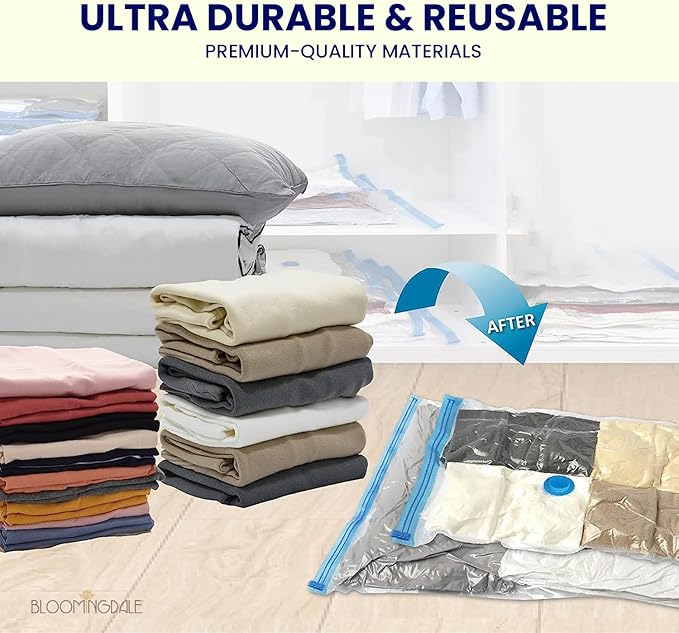 Bloomingdale Vacuum Bags For Travel Reusable Vacuum Bags For Clothes With Pump For Space Saving Ziplock Bags For Travel Packing Blankets Compression Vacuum Storage Bags, Vacuum Bag- Set Of 6 Medium