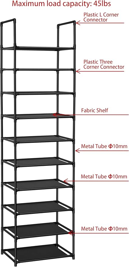 FIDUCIAL HOME 10 Tiers Shoe Rack 20-25 Pairs Sturdy Shoe Shelf