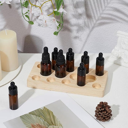 BENECREAT Essential Oil Display Stand, Wooden Essential Oil Organizer, Tabletop Storage Holder for 5-20ml Bottles, Nail Polish Compact Shelf, 3.5x7.8x0.8 inches