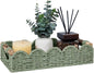 CubesLand Bathroom Basket Organizer w/Cut Out Handle, Back of Toilet Paper Storage Baskets for Bathroom Countertop Decorative, Small Scalloped Wicker Basket Also for Home Decor, Living Room, Green