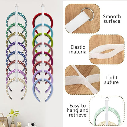 FMOACEN 4 Pcs Headband Holder Organizer, White Hanging Wall Mounted Hairband Accessories, Hair Hoop Storage Display with 32 Total Rings for Women Girls, Bedroom Dorm Closet Decor