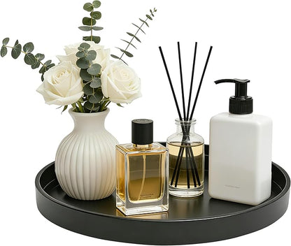 1 Pack 10" Bathroom and Vanity Tray, ABS Bathroom Counter Organizer, Coffee Table Decor for Perfume, Candles, Keys &More. Kitchen Countertop Organizer, Decorative Tray Soap Holder, Black