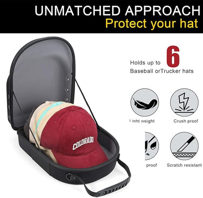 GERMUN Hard baseball hat case, Hat Carrier Travel Case with Adjustable Shoulder Strap, Hat cap case for 6 Baseball Caps - Perfect for Traveling & At-Home Storage (Black with Grey)