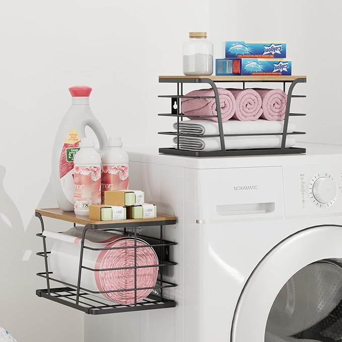 TIDIIABODE 2 Pack Extra Large Pantry Storage Organizers, Pantry Baskets organization, Potato and Onion Storage Bin, Wall Mount Trash Bag Storage for 13-33 Gallon Bags with Bamboo Top, Black