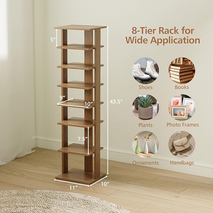 Giantex 8-Tier Vertical Shoe Rack, Patented Corner Shoe Storage Organizer for 8 Pairs, Freestanding Narrow Shoe Rack, Morden Space-Saving Shoe Tower for Entryway, Living Room, Bedroom, Natural