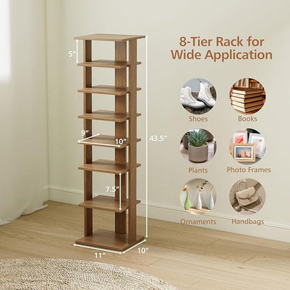 Giantex 8-Tier Vertical Shoe Rack, Patented Corner Shoe Storage Organizer for 8 Pairs, Freestanding Narrow Shoe Rack, Morden Space-Saving Shoe Tower for Entryway, Living Room, Bedroom, Natural