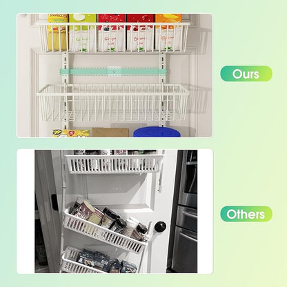 Mefirt Over The Door Pantry Organizer, Pantry Organization and Storage, 6-Tier Deep Baskets Hanging Heavy-Duty Metal, Wall Spice Rack Seasoning Shelves for Home & Kitchen, Laundry Room Bathroom, White
