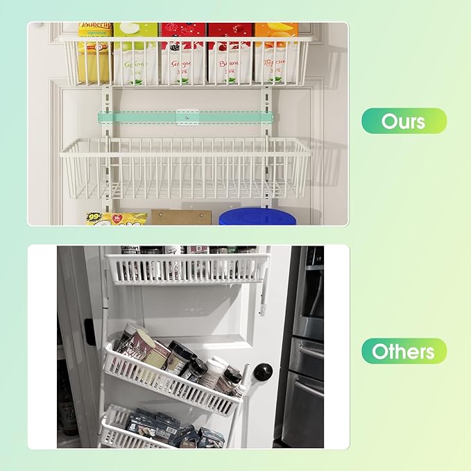 Mefirt White 9-Tier Over The Door Pantry Organizer, Pantry Organization and Storage, Deep Baskets Hanging Heavy-Duty Metal, Wall Spice Rack Seasoning Shelves for Home & Kitchen, Laundry Room Bathroom