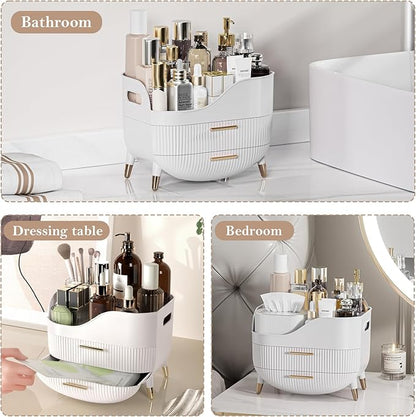 Makeup Organizer for Vanity, Large Capacity Skincare Cosmetic Organizer Countertop with 2 Drawers, Cosmetic Display Cases Makeup Storage Box for Bedroom, Bathroom, Ideal Gifts for Women(White)