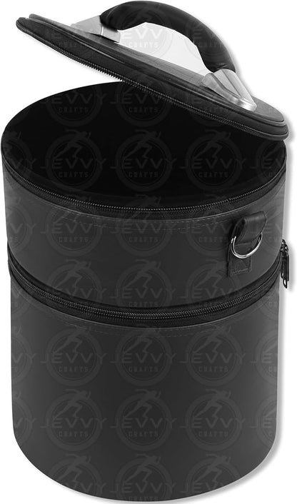 Black Dual Compartment Hat Case for Fez, Crown & Caps – Masonic Style Storage Case with Shoulder Strap & Velvet Interior