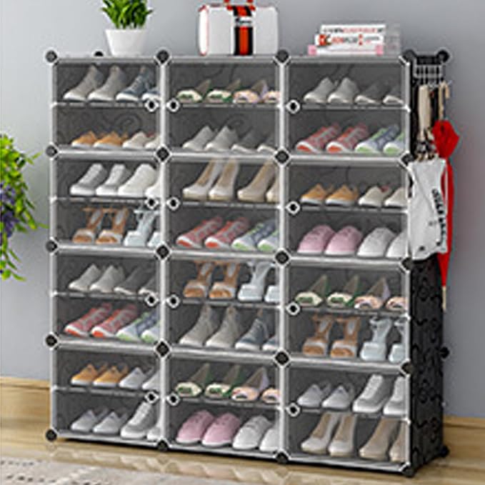 Free Standing Shoe Racks DIY Shoe Organizer Stackable Shoe Cabinet for Closet Entryway Living Room Small Space Shoe Shelves Clear Door Easy Assembly
