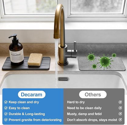 Water Absorbing Diatomite Stone Drying Tray for Sink Kitchen Soap Dish Trays Toothbrush Holder Bathroom Organizer Tray Fast Quick Dry Stone Mat for Kitchen Counter Decor Bathroom Sink Accessories