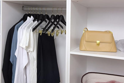 Quality Hangers Quality Wooden Skirt Hangers with Clips 80-Pack Black Pants Adjustable Gold Metal Clips, Swivel Hook, Coat, Jacket, Blouse Suit (Black - 80) 17.5''