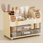 Makeup Organizer for Vanity with 2 Large Drawers, Cosmetic Display Case with Brush Holders, Easy to Storage for Bathroom Countertop Skincare, Perfume, Cream White