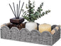 CubesLand Toilet Paper Storage Basket Organizer, Small Wicker Toilet Tank Top Decorative Baskets for Countertop, Handwoven Scalloped Basket w/handle for Home Decor, Living Room, Bedroom, Grey