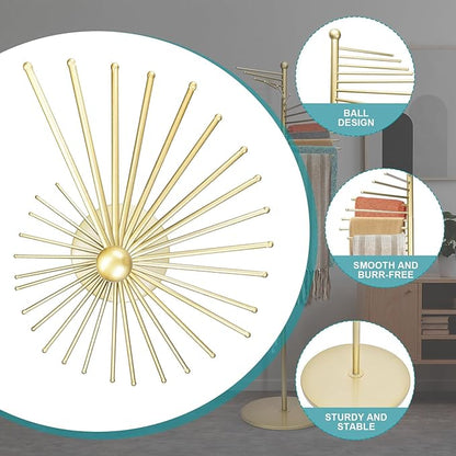 Metal Scarf Rack, Freestanding Spiral Scarf Holder Commercial Hijab Organizer Belt Pants Hanger 59‘’-67‘’ Height Adjustable with 22 Rods for Clothing Store Home, Space Saving Shelves (Color: Gold)