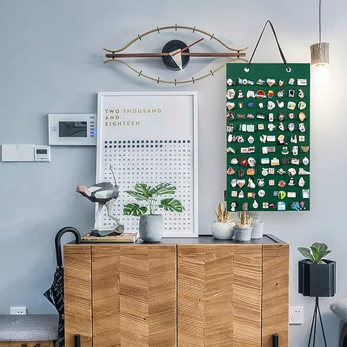 PACMAXI Hanging Brooch Pin Organizer, Display Pins Storage Case, Brooch Collection Storage Holder, Holds Up to 96 Pins.(Not Include Any Accessories) (S-96 Slots, Green, Small)
