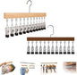 Closet Organizer with 10 Clips, Space Saving Hanging Closet Organizer, Legging Hanger for Closet Organizer with 10 Clip for Storing Jeans, Legging, Shorts (Vintage+Wood-12 Clips, 2PCS)