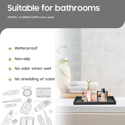 Vanity and Bathroom Tray, 9.8" ABS Countertop Organizer,Waterproof Vanity Tray for Toilet Tank,Perfume,Soap,Keys,Bathroom Accessories,Kitchen and Bath Trays,Non Slip Small Trays,Black
