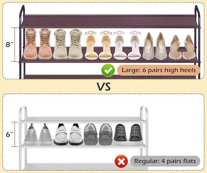 MISSLO Long 3 Tier Shoe Rack for Closet Shoe Organizer Storage Stackable Wide Shoe Shelf Holds 24 Pairs of Men Sneakers, Women Heels, Boots, Brown
