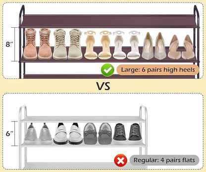 MISSLO Long 3 Tier Shoe Rack for Closet Shoe Organizer Storage Stackable Wide Shoe Shelf Holds 24 Pairs of Men Sneakers, Women Heels, Boots, Brown
