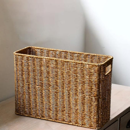 Decorative Woven Basket with Handles Handled Sundries Organizer for Home Decor Vintage Design for Bedroom and Living and Stable Storage