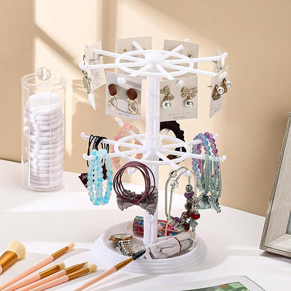 2 Pack Keychain Display Stand Rotating Jewelry 2 Tier Necklace Holder Plastic Spinning Bracelet Hanging Organizer Rotating Rack Earring Bracelet Stands for Vendors Malls Counter Dressing Table