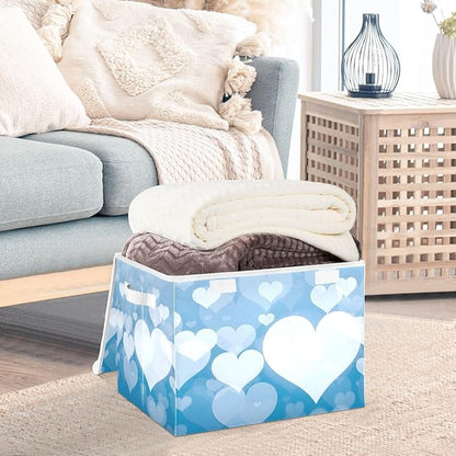 senya Valentines Baskets Collapsible Storage Bins with Lids, Blue Abstract Heart Storage Boxes Clothes Baskets for Organizing