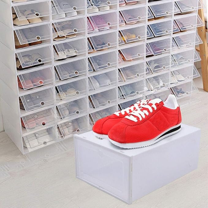 Gdrasuya10 Shoe Storage Boxes, 24 Pcs Stackable White Shoe Cabinet Organiser Plastic Shoe Storage Boxes