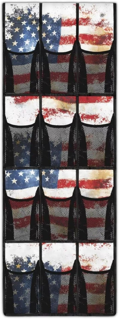 American Flag Over The Door Shoe Organizers with 12 Mesh Pockets Baby Organizer Storage Hanging Shoe Organizer Shoe Holder Rack for Toddler Girl Room Baby Room Craft Room Bedroom