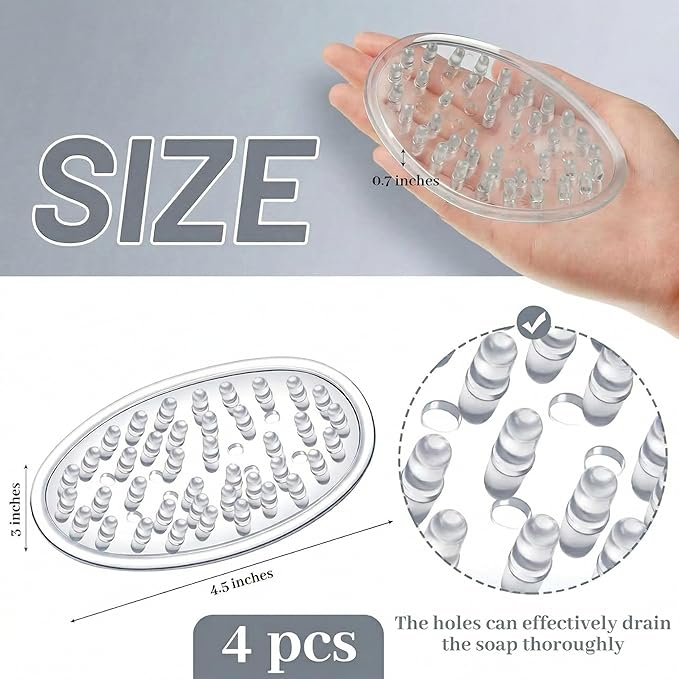 4 Pcs Plastic Soap Holder Soap Dish Bar Saver Tray with Holes Sponge Holder for Kitchen Bathroom Shower Counter, 4.5 x 3 x 0.7 Inches (Clear)