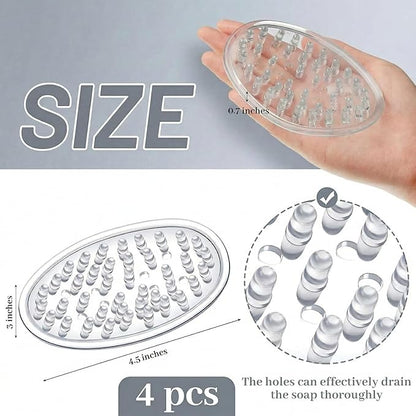 4 Pcs Plastic Soap Holder Soap Dish Bar Saver Tray with Holes Sponge Holder for Kitchen Bathroom Shower Counter, 4.5 x 3 x 0.7 Inches (Clear)
