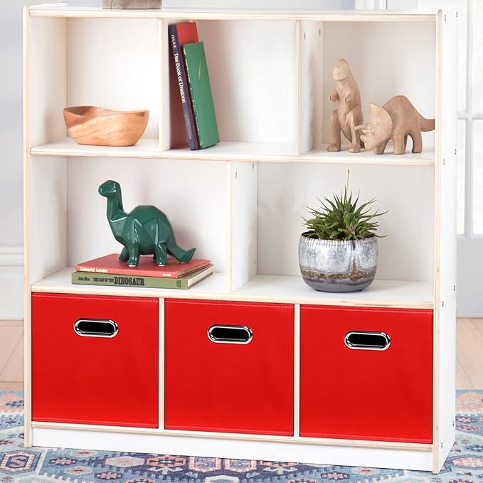 Black Fabric Cubby Storage Bins,13x13x13 Inches,Cube Organizer Bin Foldable Storage Boxes with Dual Handles Fabric Organizer Box and collapsible Storage basket,Set of 3,Red