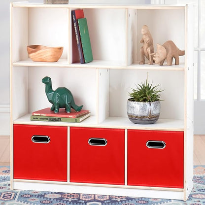 Black Fabric Cubby Storage Bins,13x13x13 Inches,Cube Organizer Bin Foldable Storage Boxes with Dual Handles Fabric Organizer Box and collapsible Storage basket,Set of 3,Red