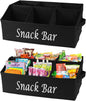 Snack Organizer for Countertop, 6 Compartment Snack Storage with Side Handles, 2 Pack Fabric Snack Basket Container, Lightweight Snack Bar Station Organizer, Kitchen Pantry Storage - Black