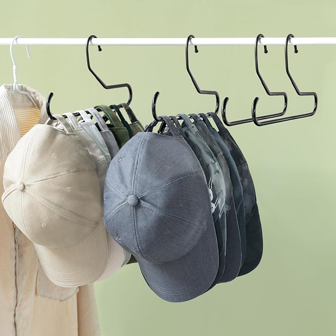 Mkono Hat Organizer for Baseball Caps Metal Hat Rack for Closet Hat Hangers Baseball Cap Holder Hat Storage Organizer Holds 40 Caps, Set of 4, Black