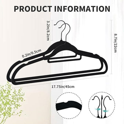 Black Velvet Hangers 30 Pack - Non Slip Clothes Hangers, Ultra Slim Hangers, Space Saving Swivel Black Hook, Suit, Top, Tie, Shirt, Skirt & Pant Felt Hangers, Black Hangers