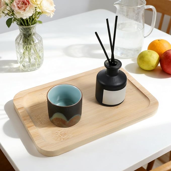 Small Bamboo Organizer Tray, Bamboo Tray for Counter Toilet Tank Trays Narrow Bathroom Counter Trays for Organizing and Home Decor, 8.6l X 5.9w X 0.47h Inch