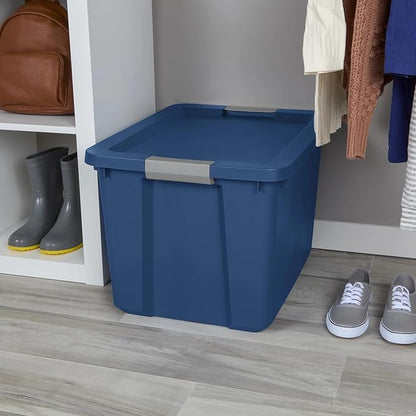 Large Storage Bin, 20 Gallon Plastic Storage Container with Latch Lid, Blue