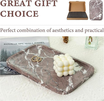 Koville Marble Tray, 12"x8" Marble Vanity Tray for Countertop Bathroom Kitchen Dresser, Decorative Catchall Trays for Perfume Jewelry, Rectangular Stone Serving Tray(Purple)
