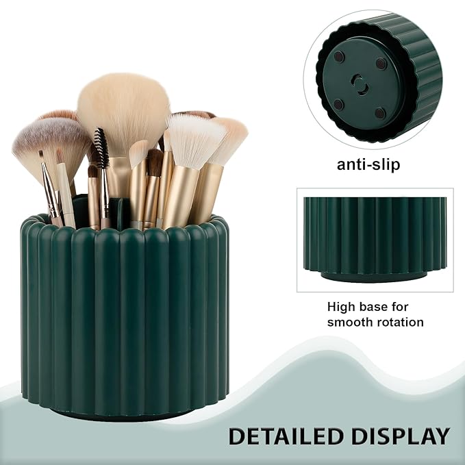 Anyoifax 360 Rotating Makeup Brush Holder 7 Slots Make Up Brush Organizer Removable Spinning Cosmetic Brushes Storage Pen Holder for Vanity, Dresser, Desk, Teal Green