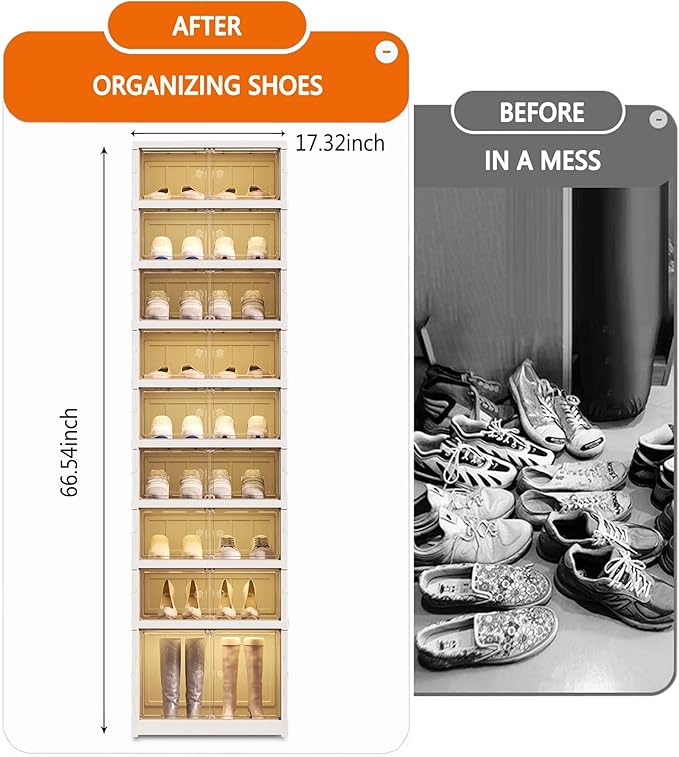 Foldable Shoe Rack Organizer for Closet 9 Tier-18 Pairs Stackable Shoe Storage Cabinet, Collapsible Sneaker Shelf with Doors, Shoe Organizer with Lids Large for Living Room, Entryway