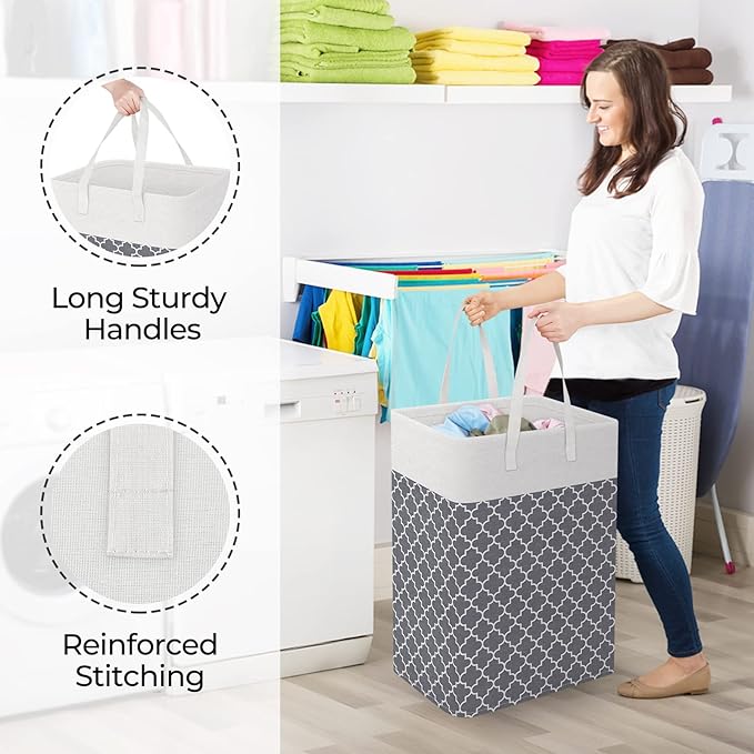 StorageRight Laundry Basket Hamper Large Collapsible Laundry Hamper with Easy Carry Handles，Freestanding Clothes Hampers for Laundry, Bedroom, Dorm, Clothes, Towels, 75L, Clover Grey