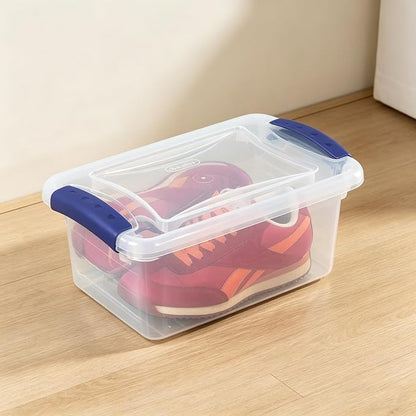 (3 pack) 7 Quart Small Latching Storage Bin, Clear Plastic Storage Container with Latch Lid, Blue – Stackable, Durable Organizer for Home, Office