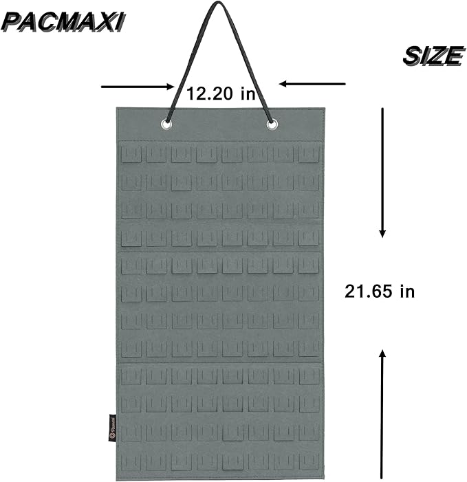 PACMAXI Hanging Brooch Pin Organizer, Display Pins Storage Case, Brooch Collection Storage Holder, Holds Up to 96 Pins.(Not Include Any Accessories) (S-96 Slots, Grey, Small)