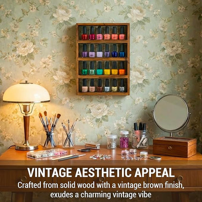 MyGift Vintage Dark Brown Solid Wood Wall-Mounted Essential Oil Holder Rack – 24-Bottle Storage Display Shelf