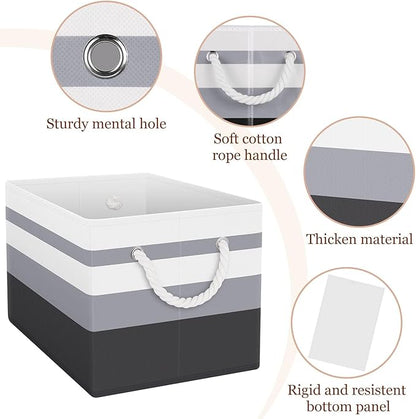 Fab totes Storage Bins 3-Pack, Foldable Storage Baskets for Organizing Toys, Books, Shelves, Closet, Large Storage Box with Rope Handles, Sturdy Organizer Bins,Gradient Grey