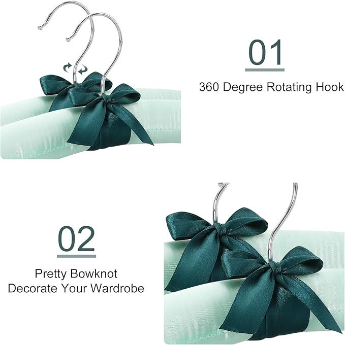 TOPIA HANGER Padded Hangers for Women Clothing, 10-Pack Thick Foam Padded Satin Hangers No Shoulder Bump for Sweaters, Coat, Blouses, Dresses (Green), CT18GR10